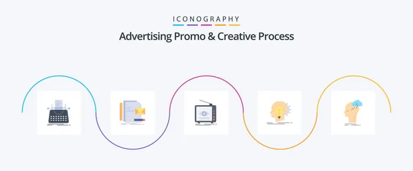 Advertising Promo Creative Process Flat Icon Pack Including Head Creative — Archivo Imágenes Vectoriales
