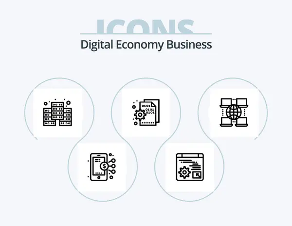Digital Economy Business Line Icon Pack Icon Design Web Pie — Stok Vektör