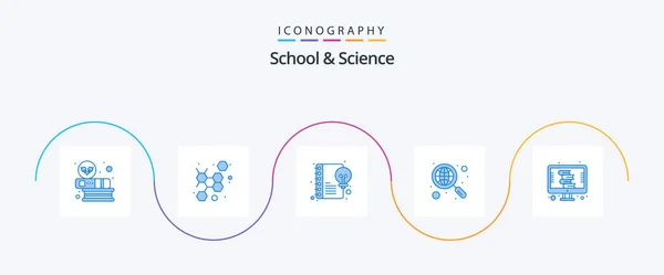 School Science Blue Icon Pack Including Dictionary Research Content Global — Vettoriale Stock