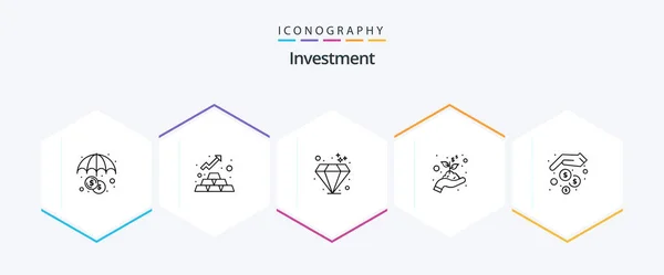 Investment Line Icon Pack Including Money Gem Hands Money — Image vectorielle