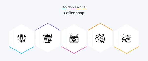 Coffee Shop Line Icon Pack Including Measuring Spoon Coffee Break — Stock Vector
