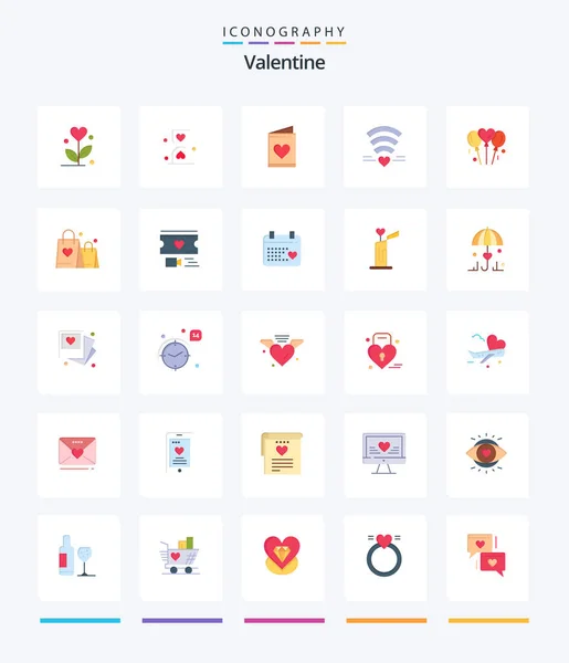 Creative Valentine Flat Icon Pack Card Day Heart Valentines Waiting — Vector de stock