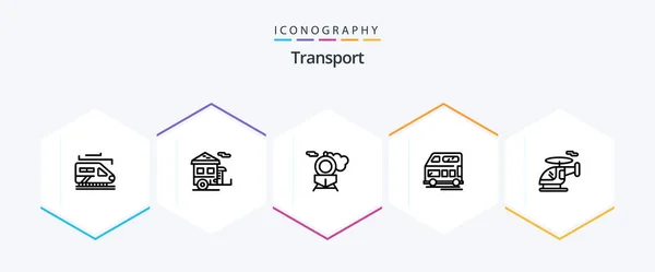 Transport Line Icon Pack Including Vehicle Helicopter Retro Vehicle Coach — Stockvektor