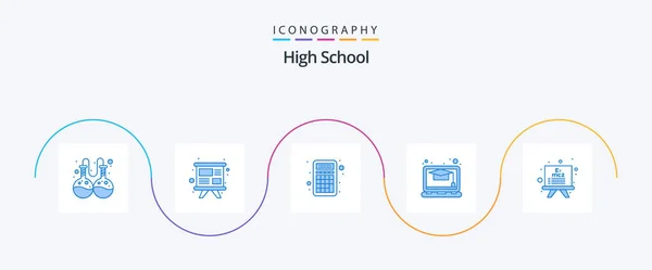 High School Blue Icon Pack Including Education Calculator Board Online — Stockový vektor