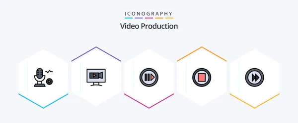Video Production Filledline Icon Pack Including Multimedia Forward Media Stop — Vettoriale Stock