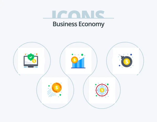 Economy Flat Icon Pack Icon Design Bombshell Graphic Monitor Graph — Stok Vektör