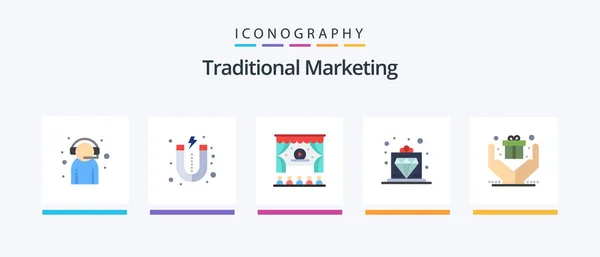 Traditional Marketing Flat Icon Pack Including Present Gift Cinema Service — стоковый вектор