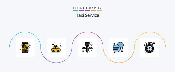 Taxi Service Line Filled Flat Icon Pack Including Timer Stopwatch — Stockvector