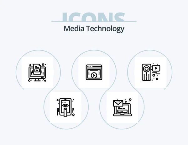 Media Technology Line Icon Pack Icon Design Director Man Folder — Stockový vektor
