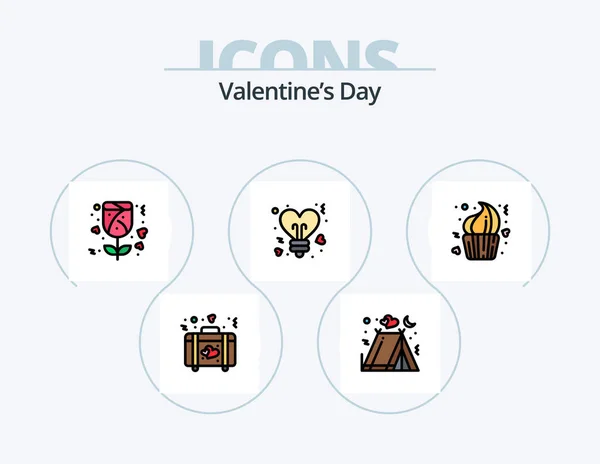 Valentines Day Line Filled Icon Pack Icon Design Camping Mirror — Archivo Imágenes Vectoriales