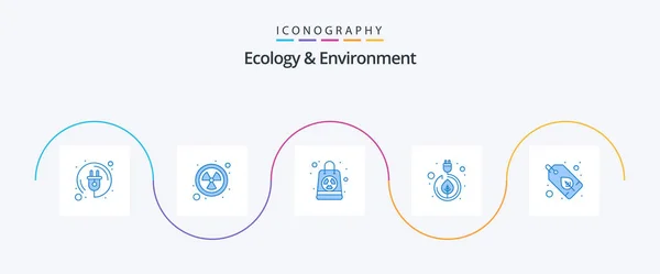 Ecology Environment Blue Icon Pack Including Green Green Nuclear Leaves — Stockvektor