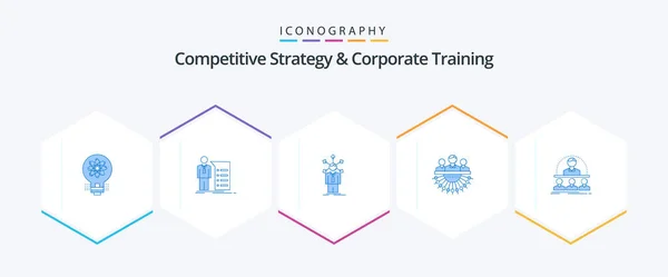 Competitive Strategy Corporate Training Blue Icon Pack Including Human Allocation — Stock Vector