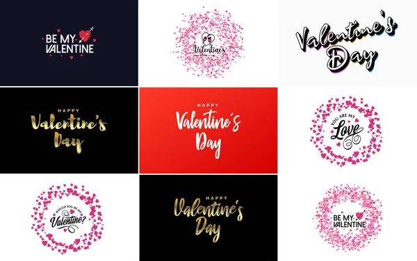 Happy Valentine Day Typography Design Watercolor Texture Heart Shaped Wreath — Stock vektor