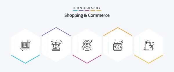Shopping Commerce Line Icon Pack Including Shopping Bag Location Purse — 图库矢量图片