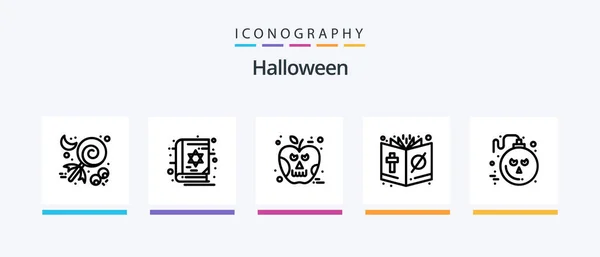 Halloween Line Icon Pack Including Halloween Haunted House Wolf Haunted — Stock Vector