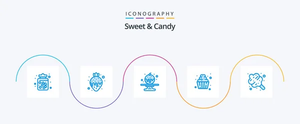 Sweet Candy Blue Icon Pack Including Dessert Sweets Strawberry Fondue — 图库矢量图片