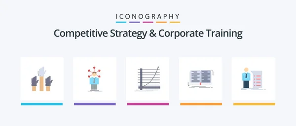 Competitive Strategy Corporate Training Flat Icon Pack Including Lesson Book — Stock vektor