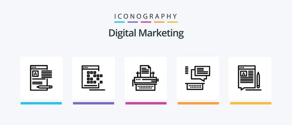 Digital Marketing Line Icon Pack Including Blog Video Document Web — Stok Vektör