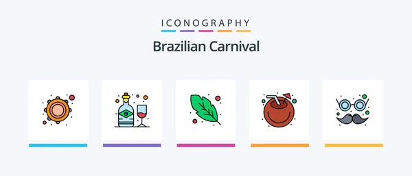 Brazilian Carnival Line Filled Icon Pack Including Umbrella Wild Alcohol — Stock vektor