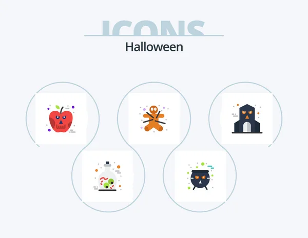 Halloween Flat Icon Pack Icon Design Haunted Halloween Apple Gingerbread — Stock Vector