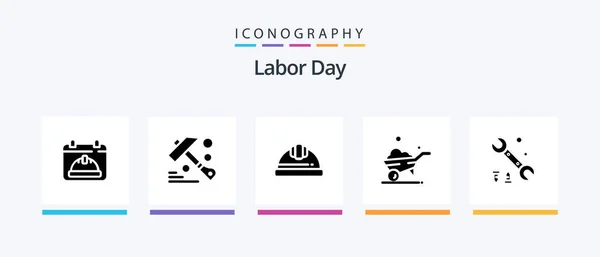 Labor Day Glyph Icon Pack Including Wheel One Wheel Tool — Vettoriale Stock