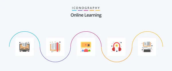 Online Learning Flat Icon Pack Including Ebook Play Group Learning — стоковый вектор