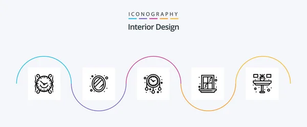 Interior Design Line Icon Pack Including Flower Home Decoration Window — Image vectorielle