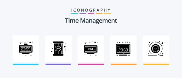 Time Management Glyph Icon Pack Including Cycle Time Computer Time — Stock Vector