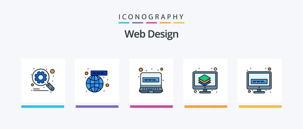Web Design Line Filled Icon Pack Including Internet Cubed Design — Vetor de Stock