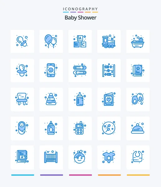 Creative Baby Shower Blue Icon Pack Baby Bathing Blocks Bath — Vettoriale Stock