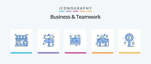 Business Teamwork Blue Icon Pack Including Zoom Search Person Scan — Stock Vector