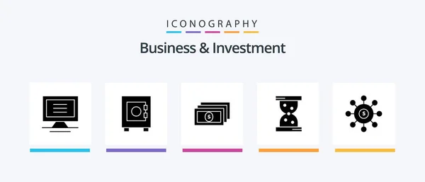 Business Investment Glyph Icon Pack Including Seeding Cash Connection Dollar — Archivo Imágenes Vectoriales