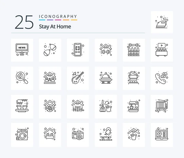 Stay Home Line Icon Pack Including Fence Stay Home Self — Stockvektor