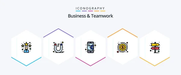 Business Teamwork Filledline Icon Pack Including Direction Business Tool Process — Wektor stockowy
