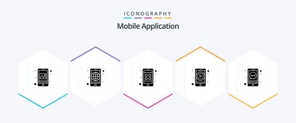 Mobile Application Glyph Icon Pack Including Bubble App Video Streaming — Archivo Imágenes Vectoriales