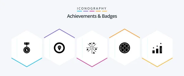 Achievements Badges Glyph Icon Pack Including Analysis Wreath Achievement Football — Stock Vector