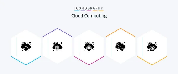 Cloud Computing Glyph Icon Pack Including Mail Telephone Cloud Phone — стоковый вектор