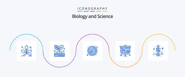 Biology Blue Icon Pack Including Roots Plant Circle Molecule Lesson — Stok Vektör