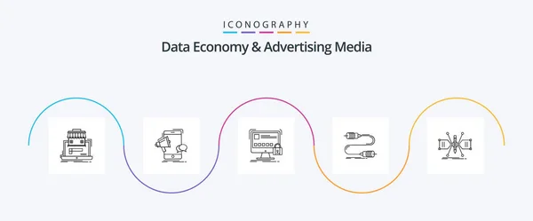 Data Economy Advertising Media Line Icon Pack Including Communication Megaphone — Archivo Imágenes Vectoriales