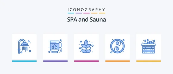 Sauna Blue Icon Pack Including Plant Box Spa Creative Icons — Stock Vector