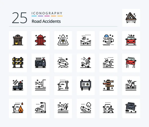 Road Accidents Line Filled Icon Pack Including Rain Bad Weather — Stock Vector