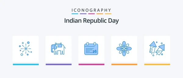 Indian Republic Day Blue Icon Pack Including Diwali Decorate Animal — Stok Vektör