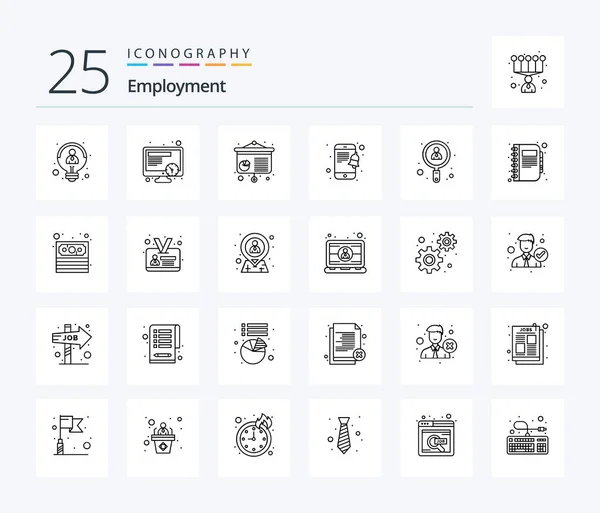 Employment Line Icon Pack Including Book User Conference Search Smartphone — Vetor de Stock