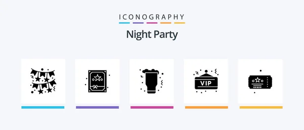 ナイトパーティーグリフ5アイコンパックお祝いを含む パーティーだ Vip クリエイティブアイコンデザイン — ストックベクタ