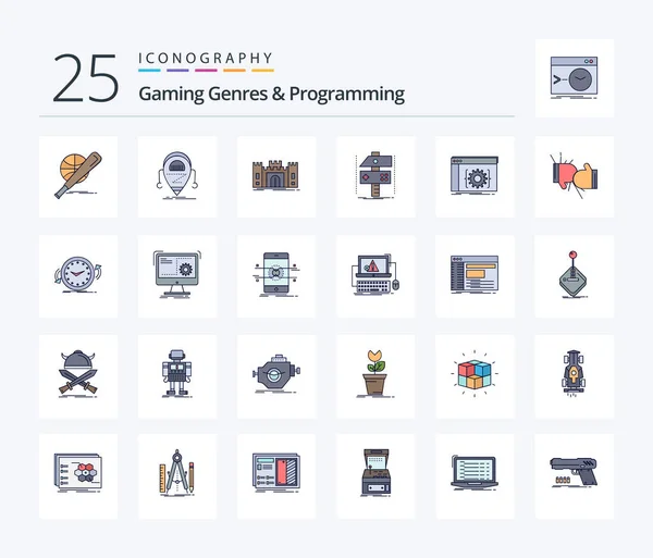 Gaming Genres Programming Line Filled Icon Pack Including Develop Build — Wektor stockowy