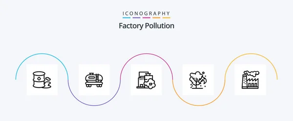 Factory Pollution Line Icon Pack Including Production Factory Industry Pollution — Stock Vector