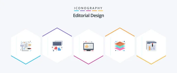 Editorial Design Flat Icon Pack Including Document Browser Adjustment Layers — Stockvector