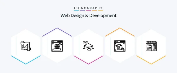 Web Design Development Line Icon Pack Including Webpage Interface Web — Archivo Imágenes Vectoriales
