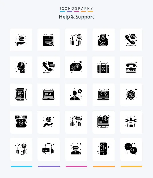 Creative Help Support Glyph Solid Black Icon Pack Assistance Call — Stock vektor