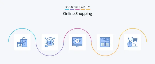 Online Shopping Blue Icon Pack Including Pay Arrow Store Search — Vetor de Stock